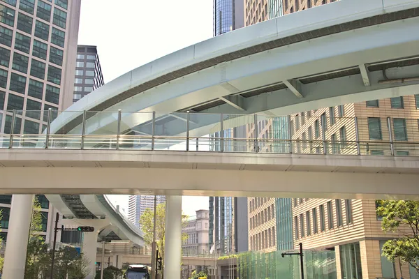 Elevated pedestrian bridge in urban area